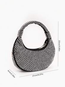 Dedoo Women's Evening Clutch, Round Bohemian Style Ring Handle Bag, Full Rhinestone Solid Color Pattern, Zipper Closure, Suitable For Cocktail Parties, Balls, Parties, Weddings - Silver - View 3