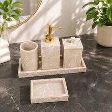 Bathroom Accessories Set: Includes Soap Dispenser, Vanity Tray, Toothbrush Holder, Cotton Swab Holder, Soap Dish And Storage Items; Suitable For Bathroom Countertop And Decoration - Apricot - View 5
