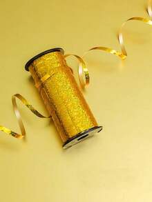 1 Roll 100 Yards Shiny Gold Sequin Ribbon, Luxury Holiday Polypropylene PP Ribbon, Smooth Flat Roll, Glittering, Versatile Gift Wrapping And Balloon Tying Decorative Ribbon, Suitable For Christmas Tree Decoration, - View 1