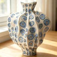 Acrylic Flat Handmade Pleated Blue Spotted Art Vase Decor, Suitable For B&B Soft Furnishing, Model Home Staging, Cafe Decoration, Home Desktop Ornament, Artistic Gift, Live Streaming Photography Prop - 1PC - View 5
