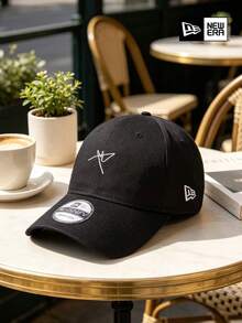New Era 9TWENTY Baseball Cap, Minimalist Signature Embroidered Black Soft Crown Hat, Unisex Adjustable - Black - View 9