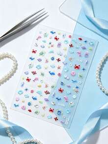 Cute Underwater Animal Face Sticker Set With Tweezers, Whale Octopus Starfish Shell Self-Adhesive Face Stickers For Beach Vacation And Music Festival Makeup,Halloween Costume - Multicolor - View 4