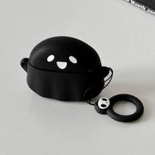 Cute Mysterious Black & White 3D Ghost Silicone Earphone Case + Lanyard Strap Compatible With Apple Pro 2/Pro/4/3/2 Case, Fashion & Simplistic For Women - Black - View 3