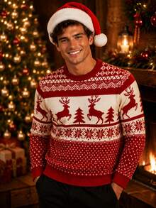 Men's Fashion Christmas Holiday Knit Pullover Sweater - Red - View 4