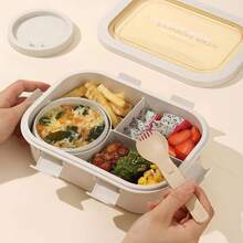1pc Lunch Box With Utensils - Square Microwave Food Container, Hand Washable - Perfect For School Lunch, Kitchen Storage And Accessories, Suitable For Light Meals, Work, School, Outdoor Trips. Compartment Lunch Box - Multicolor - View 5