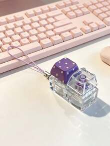 1pc Colorful Star Polka Dot Switch Button With Acrylic Keycap And Iron Ring Keychain, Bag Charm, Bag Decoration, Gift For Friends - Multicolor - View 13