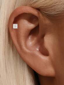 AnlaScheer 1pc Silver Tone 925 Sterling Silver Classic 1ct Square Moissanite Jewelry, Hypoallergenic Accessory, Suitable For Women's Daily, Party, Wedding - Silver - View 4