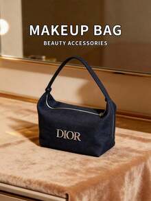Dark Denim Handheld Cosmetic Bag Multi-Space Makeup Storage Organizer Metal Letter Logo Wash Pouch Classic Luxury Beauty Gift For Women - Dior Cosmetic Bag DIOR-GIFT-123 - Denim Blue - View 5