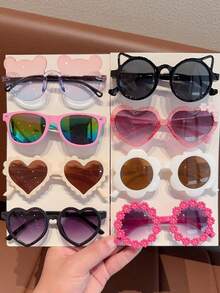 1/4/8pcs 2026 New Cute Dual-Color Cat Bowknot Design Sunflower Heart-Shaped Fashion Square Frame Glasses For Boys Girls Infants - Multicolor - View 2