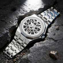 1PC Mechanical-Style Men's Watch, Skeleton Dial, Octagonal Case, With Date Display, Perfect For Everyday Wear Or As A Gift - one-size - View 3