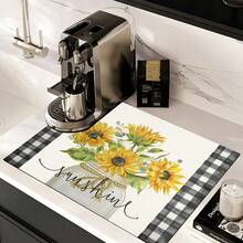 1pc Absorbent Drying Mat, Sunflower Kitchen Decor Coffee Machine Mat, Laundry Room Accessory Handmade Coffee Pot Drip Tray, Kitchen Floor Mat, Dining Table Mat, Kitchen Countertop Dish Drying Mat, Breakfast Mat, Heat-Resistant Drip Tray With Non-Slip Pad, Diatomaceous Earth Drip Tray, Stain Hiding, Super Absorbent Kitchen Drip Tray, Easy To Clean Dish Rack Mat, Perfect For Kitchen, Dining Table, Coffee Shop, Bar, Holiday, Party, Home Decor, Holiday Gift - Multicolor - View 13