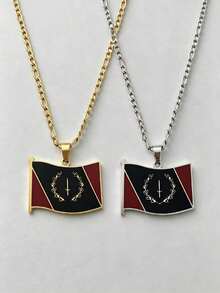 African American Flag Pendant Necklaces For Women Stainless Steel Jewelry - Gold - View 5