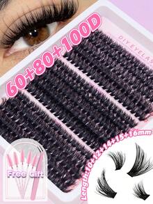 Ayrmilla 60D+80D+100D Mixed Cluster Eyelashes 10‑16mm Fluffy D Curl Individual Lash Clusters DIY Self‑Grafting False Eyelash Kit With Free Lash Applicator Gift Wispy Thick Volume Lashes For Daily Party Makeup - D - View 7