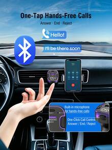 REMAX 藍牙FM發射器車用充電器，USB-C與USB-A雙埠輸出，支援無線與USB隨身碟音樂播放，內建高畫質麥克風免持通話，紫色氛圍燈，汽車配件，汽車必需品，汽車用品 - 黑色 - 查看 5