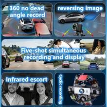 Kamera Dasbor SIDAKEYE 360° Panorama 5 Saluran (4 Lensa + Belakang) Kartu Memori 64G, Layar IPS 3,16 Inci, Kamera Depan 1080P, Kamera Depan/Tengah/Belakang/Kiri/Kanan Cakupan Penuh 720P, Tampilan Quad-View, Penglihatan Malam HD, Rentang Dinamis Lebar, Sensor G, Pengisian Daya USB, Baterai 150mAh - A - View 6