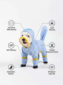 1 buah Jas Hujan Anjing Motif Gajah Biru, Gaya Kartun Lucu, Tahan Air, Desain Empat Cakar Seluruh Tubuh dengan Tudung Transparan, Lubang Tali dan Lengan Sepatu, Cocok untuk Anjing Kecil seperti Teddy, Bichon Frise untuk Hari Hujan dan Semua Musim - Biru - View 3
