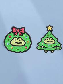 QIHOO 1pc Cute Frog Christmas Enamel Brooch, Tree Wreath Design, Lapel Pin, Clothing & Bag Holiday Decoration - Multicolor - View 5