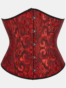 Court Style Jacquard Waist Cincher With Front Buckle And Back Lace-Up, Fishbone Corset For Daily Wear, Party And Halloween Outfit - Multicolor - View 36
