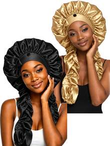 CONFLASS Women's Satin Bow Long Braid Sleep Cap, Adjustable Snap Button Sleep Cap, Suitable For Curly Hair, Silky Anti-Static Night Hairband, Sleep Hair Care Cap - Multicolor - View 19