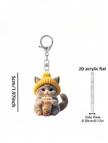 2D Flat Cute Gray Kitten Drinking Milk Tea Pattern Keychain, Adorable Cat Cup Aesthetic Key Chain Wallet Bag Decor Gift For Cat Lovers, New Acrylic Design Keyring Decoration, Durable And Lightweight, Suitable For Car Keyring, Phone Keyring, Backpack And Wallet Keyring Decor - Can Be Used As Birthday, Pet Lover Keyring Car Key Bag Pendant, Back To School Gift, Halloween, Christmas, Thanksgiving Gift - Multicolor - View 11