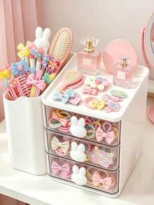 1pc Rabbit Ear Drawer Style Children's Hair Accessories Storage Box - White - View 2