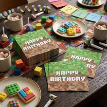 20/60/80 cái khăn giấy dùng một lần Blocky Mosaic Happy Birthday, khăn giấy uống nước phong cách game retro, họa tiết khối lập phương màu xanh nâu trang trí bàn tiệc cho sinh nhật, tụ họp đêm chơi game, sự kiện chủ đề câu lạc bộ, 13*13 inch - Nhiều màu - Xem 3