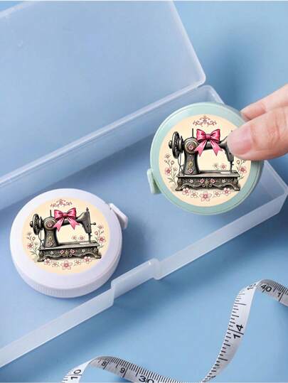 Retractable Soft Tape Measure, Mini Portable Soft Ruler, Double-Sided Centimeter/Inch Dual Scale, 150cm/60in Length, Printed With Bow & Sewing Machine Pattern, Flexible Soft Tape Suitable For Sewing, Cutting, Handmade DIY, 3D Measurement, Height Measurement, Fitness Studio & Clothing Industry, Home Body Measuring Tape For Tailoring, Sewing, Office, Home Learning, Perfect Gift For Craft Enthusiasts