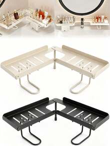 1pc Adjustable Foldable Over Faucet Shelf Organizer Steel Folding Storage Rack, Drill-Free Foldable Faucet Storage Rack Carbon Steel Hollow Design Corner | 180 Degree Multi-Angle Rotatable Adjustable Over The Sink Shelf Bathroom Organizer - Multicolor - View 2