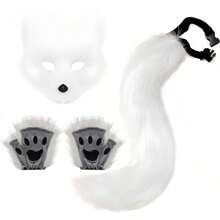 4pcs Adjustable Realistic Fox Mask Set, Includes Bendable Tail, Ear Headband And Gloves, Halloween/Christmas Cosplay Party Costume - A - View 11