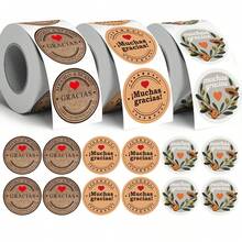 500pcs Gracias Spanish Thank You Doodle Roll Stickers, 1 Inch Round, 3 Styles To Choose From, Perfect For Baking Gift Box Sealing, Party Favor Packaging, Scrapbooking, Kids Reward Stickers, Creative Packaging, Market Stall Decoration - Multicolor - View 1