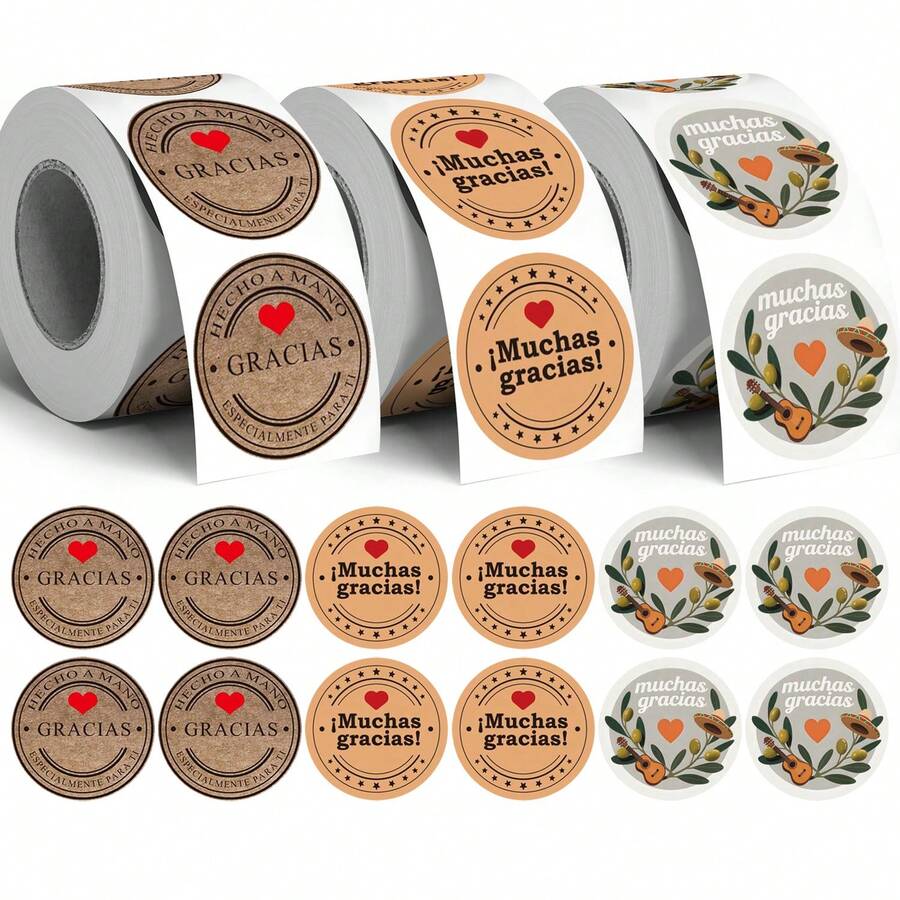 500pcs Gracias Spanish Thank You Doodle Roll Stickers, 1 Inch Round, 3 Styles To Choose From, Perfect For Baking Gift Box Sealing, Party Favor Packaging, Scrapbooking, Kids Reward Stickers, Creative Packaging, Market Stall Decoration - Multicolor - View 1