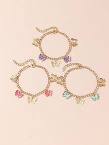 3pcs/Set Girls Drip Oil Butterfly Cherry Blossom Pentagram Flower Bracelet Set Combination Suitable For Daily Decoration - Multicolor - View 8