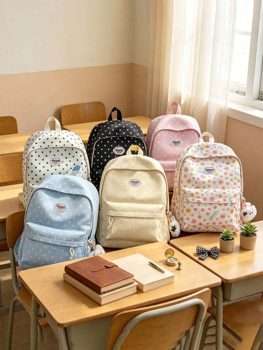 1件卡通碎花背包,休閒極簡設計,拉鍊開合,可調節肩帶,適合上學、旅行,可輕鬆收納日常必需品,百搭單品,適用於各種風格與場合 - 彩色 - 查看 1