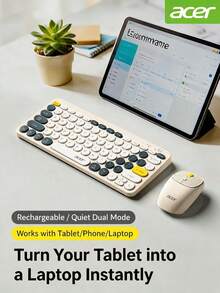 Acer Keyboard Tunggal OKR250, Warna Krem, Konektivitas Nirkabel Bluetooth 2.4GHz Dual-Mode, Dapat Diisi Ulang, Pengoperasian Senyap, Cocok untuk Penggunaan Kantor, Laptop, dan Komputer Desktop. - View 1
