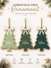 Custom Christmas Tree Wooden Plaque, Personalized Gift Decor, Farmhouse Holiday Ornament, Customized Name Tag For Xmas Tree, Customizable Present Decoration, Festive Home Hanging Sign, Christmas Gift For Family, Christmas Ornament, Living Room Decor - Style a - View 2
