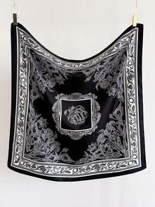 1pc Fashion Women's Colorblock Versatile Printed Polyester Scarf Square - Black - View 2