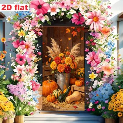 2d Flat Banner [Party Banner, Flag _party Banners] The Banner Door Flag Designed By Autumn Flowers In Iron Drums Is Very Suitable For The Banner Door Flag Background Of Autumn Thanksgiving.