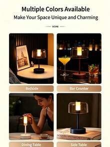 1pc Vintage Shade Touch Control Table Lamp, Portable USB‑C Rechargeable LED Nightstand Light, Warm Glow Ambient Lamp For Home, Bar, Cafe Decoration - Night Light - View 8