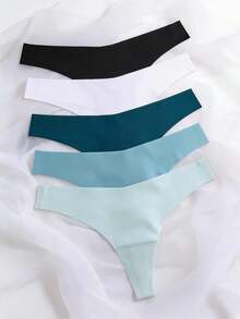 Mystèrelle 5pcs/Set Women Comfy Seamless Thong Panties, Low Waist, Sexy - Multicolor - View 7
