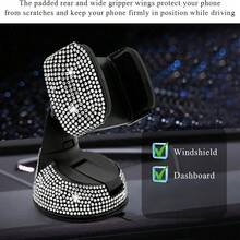 1pc Shiny Car Phone Holder, 360° Adjustable Crystal Dashboard Phone Mount, Universal Car Phone Holder For Windshield And Dashboard - A - View 7