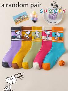 SNOOPY 1/5/10 Pairs Snoop Sock Women's Mid-Calf Socks, Dopamine Color-Block Double Stripe Cute Casual Breathable Fun Gift Socks - Multicolor - View 11