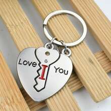 Llavero a juego con candado y llave en forma de corazón grabado "I Love You", accesorio de pareja con corazón roto de aleación plateada, regalo dulce para parejas enamoradas, lindo llavero de amor con corazón dividido, colgante de llave en forma de corazón, decoración de llave de coche para parejas, regalo de confesión y aniversario del Día de San Valentín - Plateado - Ver 5