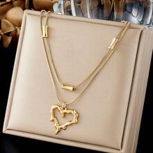 1 PC Two-Layer Hollow Melting Heart Stainless Steel Necklace 18K Gold Plated Anti-Fade Snake Chain Clavicle Accessories Jewelry Gift For Women - Bracelet - View 3