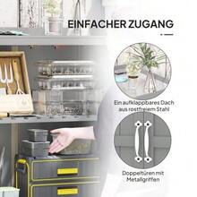 Garden Cabinet, Outdoor Tool Cabinet, With Worktop, Wood And Stainless Steel, Double Doors, Grey - Grey - View 5