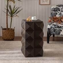 60CM Height Three-Dimensional Embossed Pattern Design Retro Side Table Retro Wooden Nightstand Brown,No Assembly Required - 棕色 - 查看 7