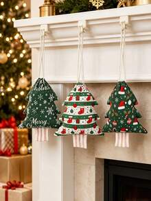 1pc Tree-Shaped Drawstring Storage Bag, Christmas Print With Hanging Rope Detail, Decorative Storage & Gift Packaging, Christmas Tree Ornament, Suitable For Christmas Party, Home Fireplace & Window Decor - Multiple Colors and Styles - View 3
