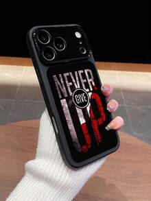 NEVER GIVE UP Slogan Printed Phone Case, Lens Protection Minimalist Black Print Phone Case, Personalized Contrast Color Inspirational Slogan Phone Case, Compatible With Iphone&Galaxy - Multicolor - View 5