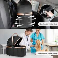 3-In-1 Foldable Dog Buggy Up To 20kg | Foldable Cat Stroller, Pet Buggy With 4 360° Rubber Wheels, With Storage Basket And Cup Holder - 金+黑 - 查看 3