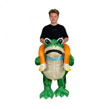1pc (Blower Not Included) Inflatable Adult Frog Cosplay Costume, Halloween Holiday Outfit, Adult Role Play Funny Performance Costume, Holiday Gift - Multicolor - View 4