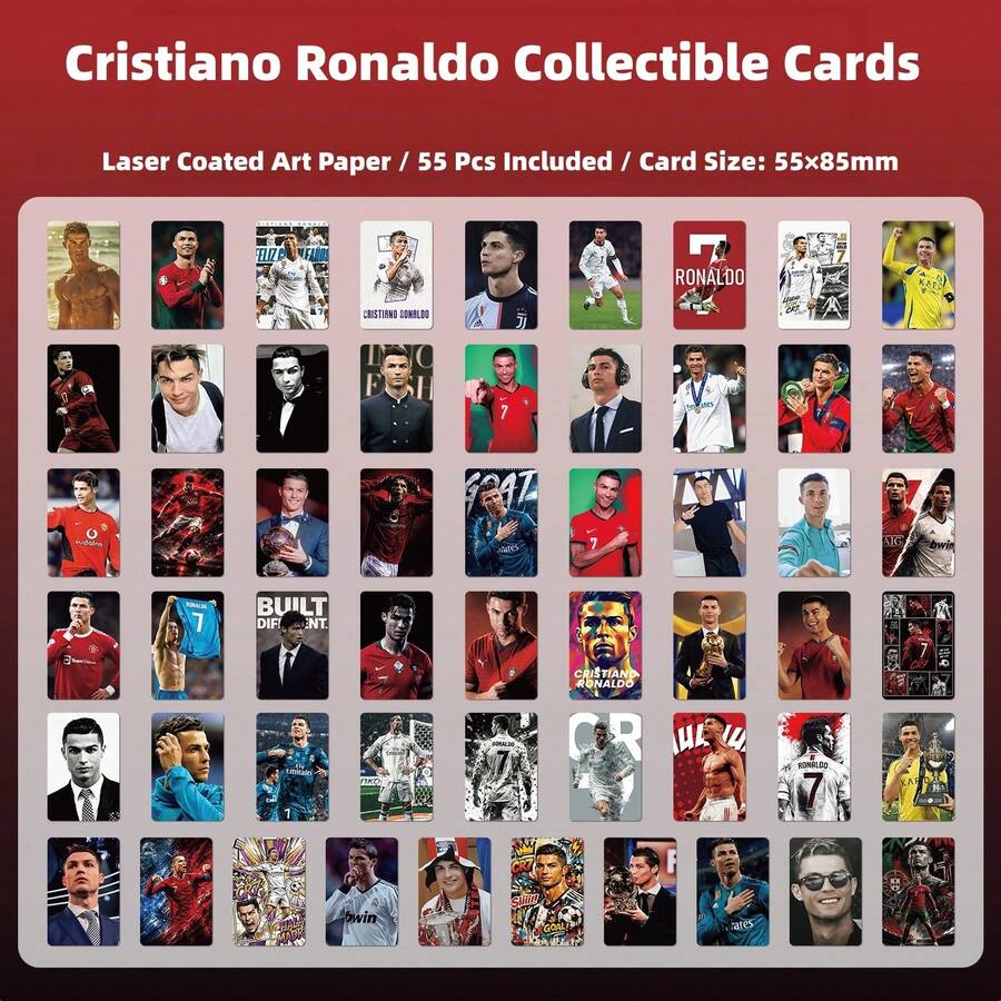 55Pcs FIFA Football Star Collectible Cards, Laser Art Paper Material, Character Postcard Cards, Sports Style, Planner Storage Niche Peripheral Collection Cards - Multicolor - View 1